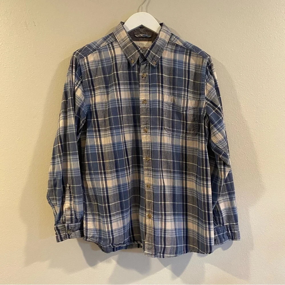Weatherproof Vintage Men's Blue & White Plaid Flannel Shirt Large Long Sleeve
